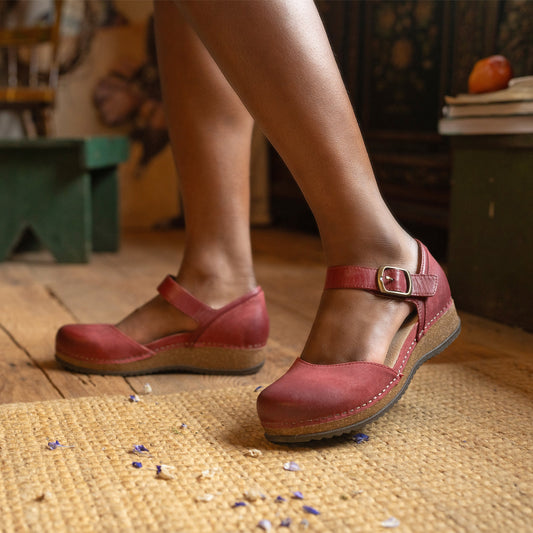 Mae Red Burnished Suede | Dansko Women